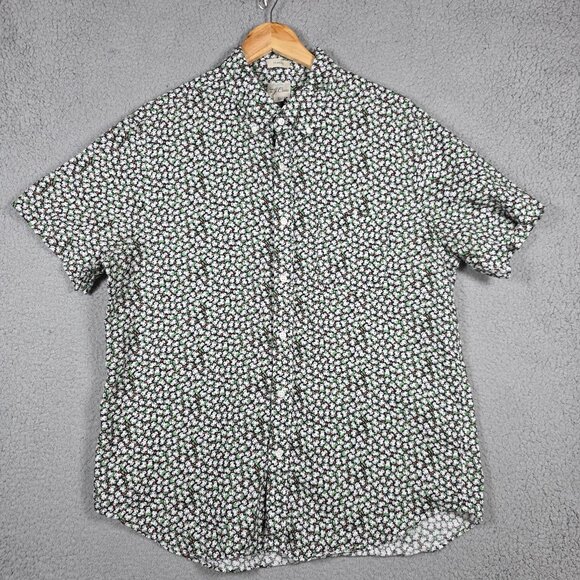 J. Crew Shirt Mens Large Dark Floral Frog All Over Print 100% Linen Classic Fit - Picture 1 of 10